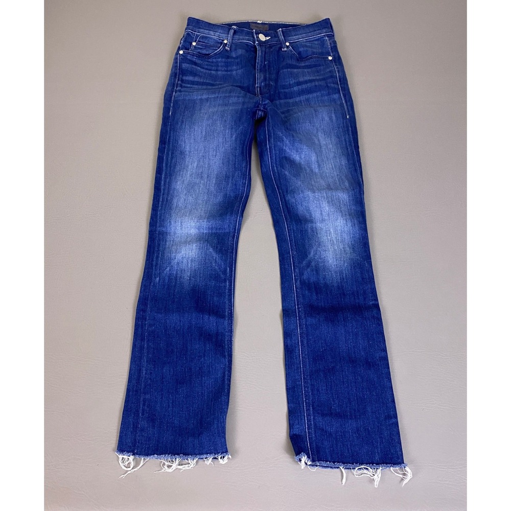 Mother The Mid Rise Dazzler Crop Fray Jeans Women's Size 24 Squeez It Blue Ankle